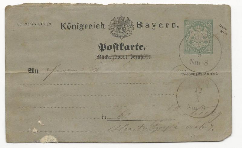 GERMANY 19th Century Cover Bavaria #P5F Postal Stationery
