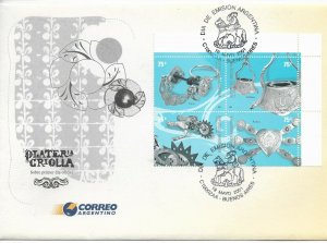 ARGENTINA 2001 FDC PLATTERY PLATERIA CRIOLLA BLOCK OF 4 ON FIRST DAY COVER FDC
