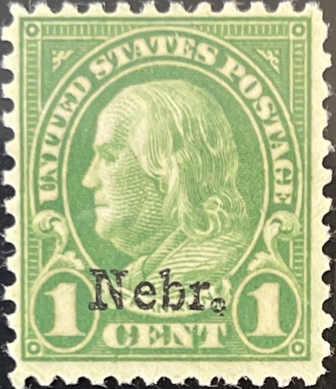 Scott #669 1929 1¢ Benjamin Franklin rotary Nebraska overprint lightly hinged