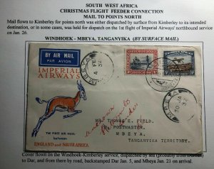 1931 Windhoek South West Africa First Flight Cover FFC To Mbeya Tanganyika