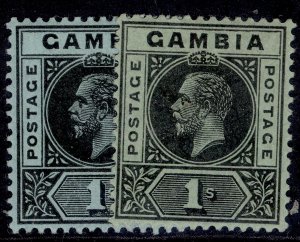 GAMBIA GV SG97 + 97a, 1s SHADE VARIETIES, M MINT.