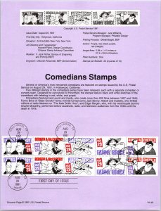 USPS SOUVENIR PAGE AMERICAN COMEDIAN STAMPS LAUREL & HARDY STRIP OF (10) 1991