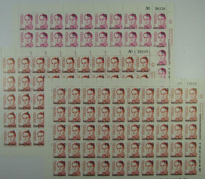 1991 Venezuela SS Set of 3 SC #1453 #1455 #1464 SIMON BOLIVAR MNH stamps