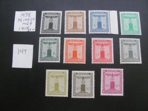 Germany 1938 MNH MI. 144-154 OFFICIAL SET XF 150 EUROS (147)