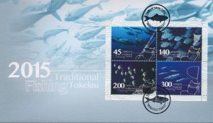 Fish Stamps Tokelau 2015 FDC Traditional Fishing Fishes Cultures 4v M/S