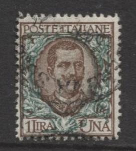 Italy - Scott 87 - Victor Emanuel III -1901 - Used - 1l - Brn & Green Stamp