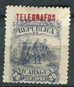 NICARAGUA; 1892 early classic TELEGRAFOS Optd. issue Mint hinged 20c. value