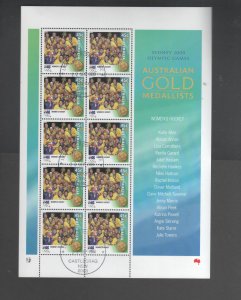 Australian Stamps Used 2000 Sydney 45c OLYMPIC GAMES Hockey X10 Gold Sheet  Cast