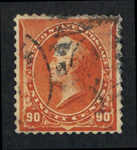 VERY AFFORDABLE GENUINE SCOTT #229 VF-XF USED 1890 ABNC 90¢ ORANGE DUPLEX #11532