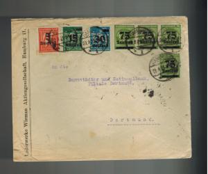 1923 Hamburg Germany Inflation cover to Dortmund Leather Works to Bank