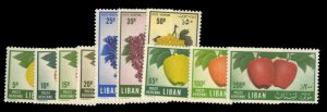 Lebanon #C211-220 Cat$45, 1955 Fruits, complete set, lightly hinged