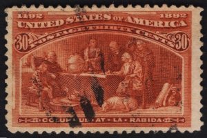 US #239 30c Orange Brown Columbus at La Rabida USED SCV $90.00