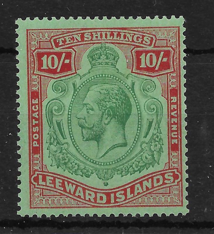 LEEWARD ISLANDS SG79a 1928 10/= GREEN & RED ON GREEN BREAK IN SCROLL VAR LMM