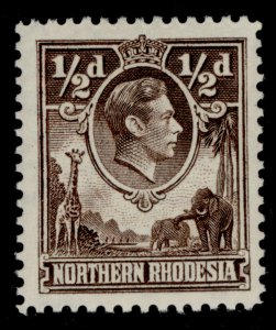 NORTHERN RHODESIA GVI SG26, ½d chocolate, NH MINT. PERF 12½