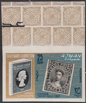 Ajman 1965 MNH Sc #40 IMPERF 25np Canada 12p Gibbons Centenary