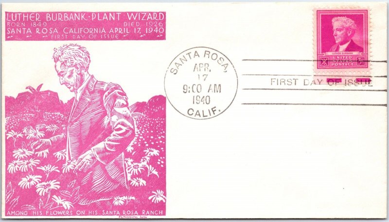 U.S. FIRST DAY COVER LUTHER BURBANK PLANT WIZARD ON VIOLET-TYPE HORS CACHET 1940