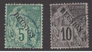 Reunion #20 & 21  Used, French colonies overprinted Reunion, issued 1891