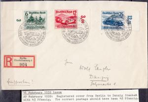 Germany - 27.2.1939 Auto set on registered cover Berlin - Danzig (1717)