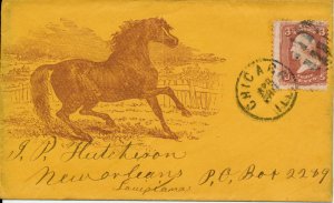 US 65 3c 1861 Washington on a Chicago to New Orleans illustrated horse cover