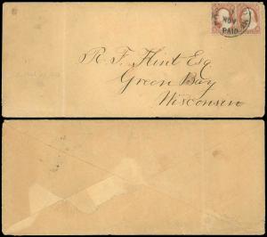 c1857 Long Cover W/ Portland, Maine 9 Nov PAID Circular Cancel w/ Sc #25 PAIR!