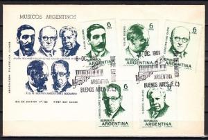 Argentina, Scott cat. 908-912. Argentine Musicians issue. First day cover. ^