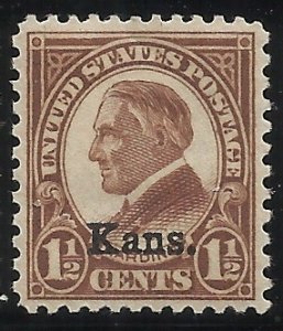 659  1 1/2c Kans Overprint MHR F/VF Centering