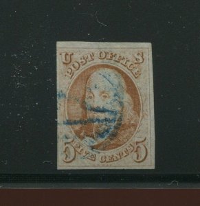 1b Franklin Orange Brown Imperf Used Stamp with PF Cert (Bz 542)