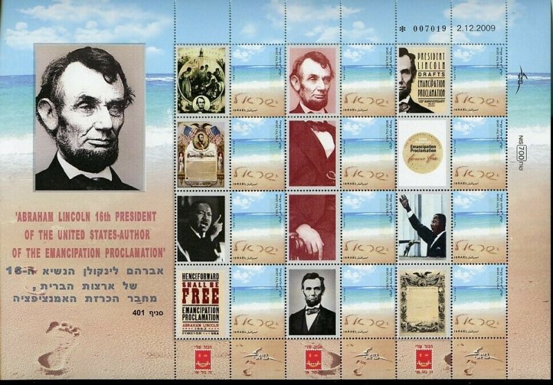 ISRAEL 2013  ABRAHAM LINCOLN BLUE/WHITE SHEET MINT NEVER HINGED