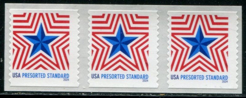 5832 US (10c) Radiant Star SA coil, MNH strip/3 w/center back # from 5k