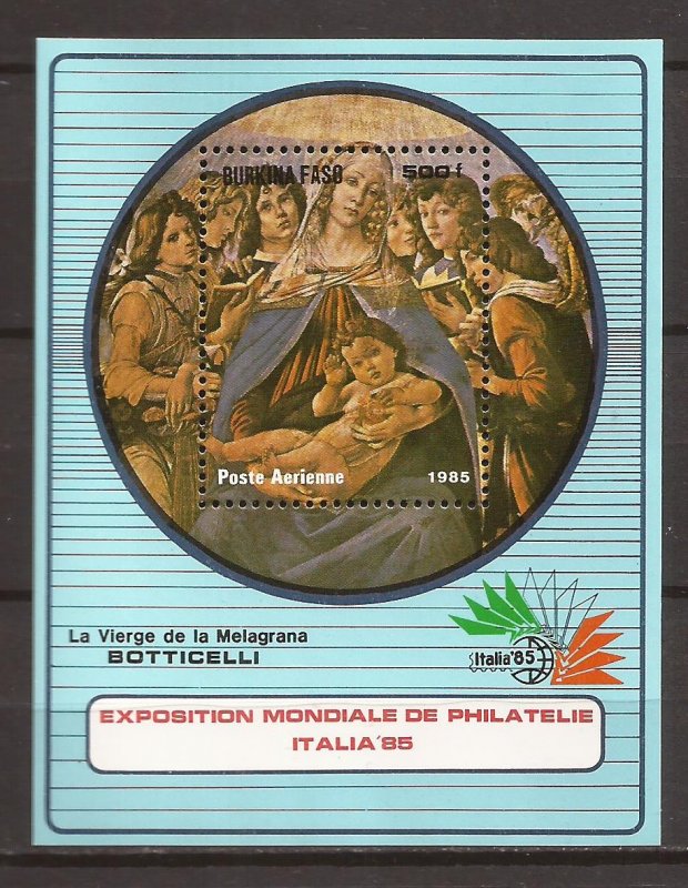1985 Burkina Faso - Sc749H - MNH VF -Souvenir Sheet-Italia '85 Art by Botticelli