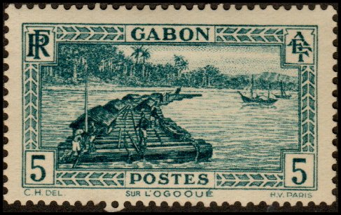 Gabon 127 - Mint-H - 5c Timber Raft / Ogowe River (1932) (cv $0.70)