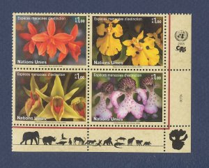 UNITED NATIONS GENEVA - Sc  436-439a  -  MNH inscription block - orchid, flowers