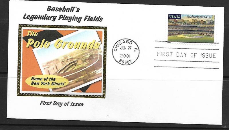 US 3514  FDC POLO GROUNDS, NEW YORKS CITY, COLORANO SILK