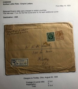 1935 Glasgow Scotland England Cover To Findlay OH USA Perfin Stamp