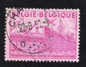 Belgium 1948 3fr Communications Center, Scott 381 used, value = 50c