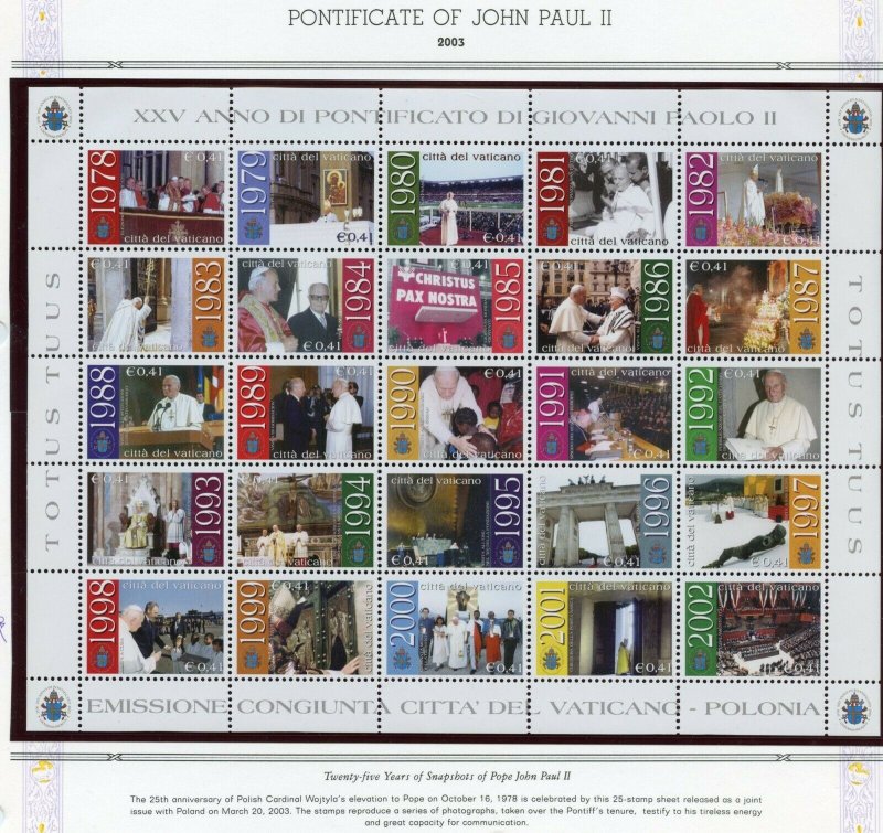 VATICAN CITY 2003  COMPLETE YEAR SET STAMPS WITH BOOKLET MINT NH ON ALBUM PAGES