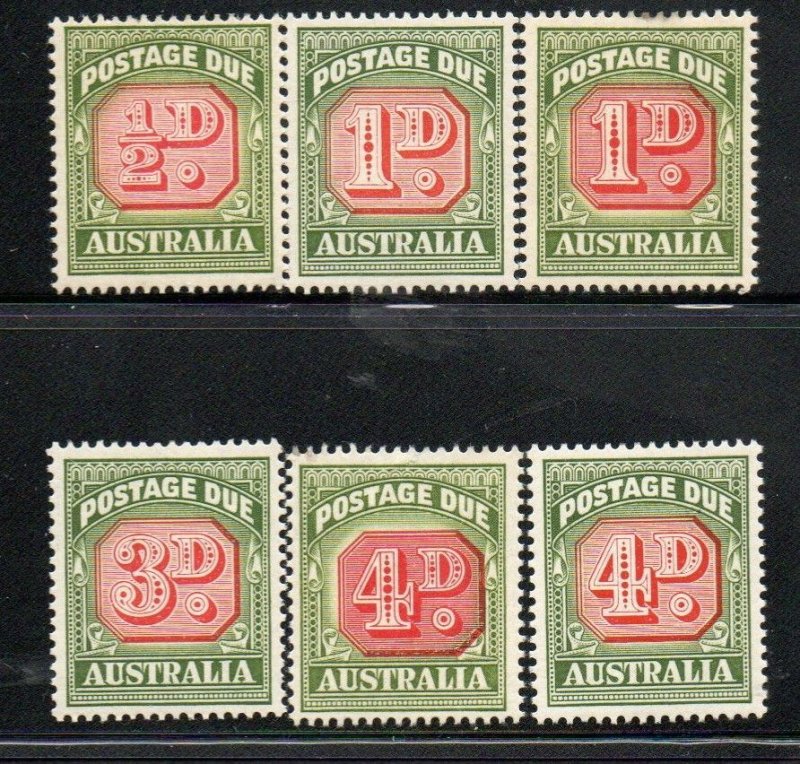 Australia J86a, 87, 87a, 88, 89 & 89a Mint hinged