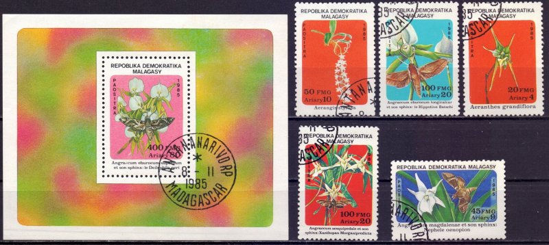 Madagascar. 1985. 999-1003 bl31. flora flowers. USED.