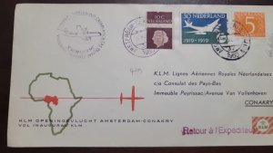 SD)1960 NETHERLANDS COVER FIRST DAY, KLM OPENING FLIGHT AMSTERDAM - CONARKY, Q