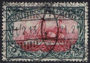 GERMAN SOUTH WEST AFRICA 1906 YACHT 5MK WMK LOZENGES USED