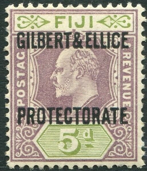 GILBERT & ELLICE ISLANDS-1911 5d Purple & Olive-Green Sg 5 MOUNTED MINT V34655