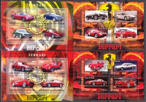 {g085} Chad Ivory Coast  2013 Ferrari Cars 4 sheets Used / CTO