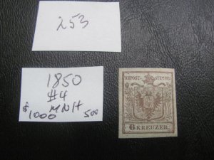AUSTRIA 1850 MNH SC 4 XF $1000 (253)