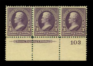 US 1895 Bureau Issues - Jackson 3c purple Scott # 268 mint MNH strip of 3 w/Insc