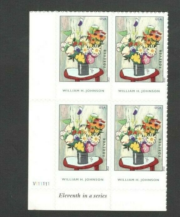 4653 Flowers, By William H. Johnson Bottom Plate Block Mint/nh FREE SHIPPING