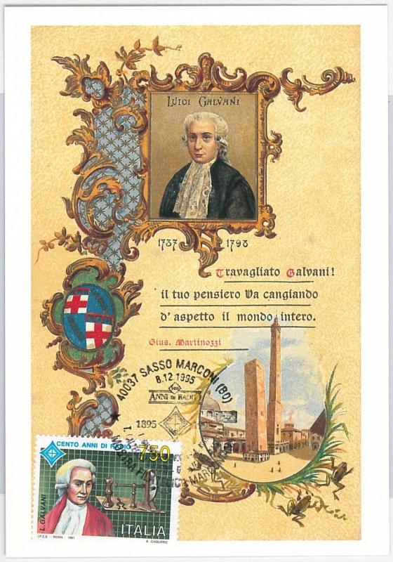 51459  - ITALY -  POSTAL HISTORY: MAXIMUM CARD - 1995  RADIO: Galvani MARCONI