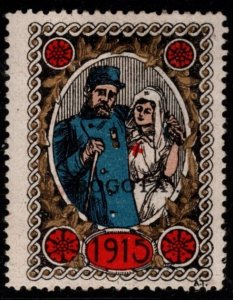 1914 WW One France Delandre Poster Stamp Bogota, Columbia Red Cross Unused