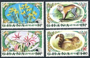 Ghana 450-453, MNH. Mi 468-471. Monkey, Squirrel, Star grass, Amaryllis. 1972.