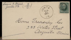 Virginia 1897 Junta VA DPO Closed Helbock R5 Registered Cover Augusta ME 92393