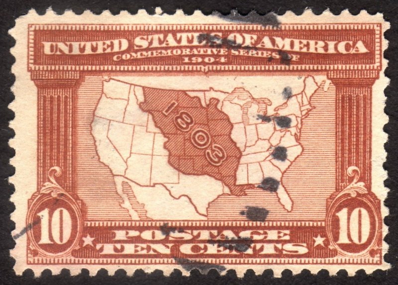 US STAMP, MAP of the Louisiana Purchase # 327 - 1904 10c Louisiana